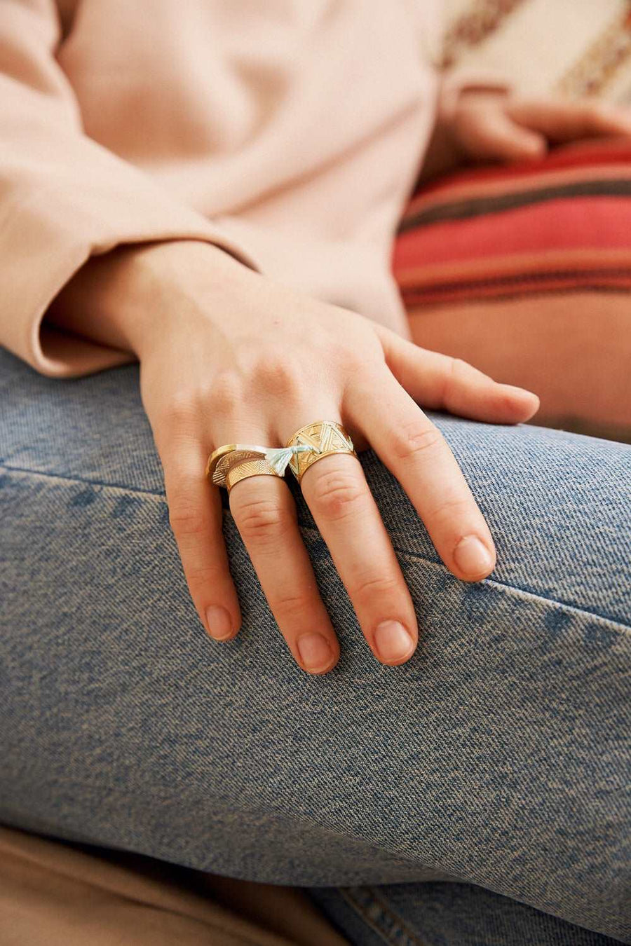 Bague Large Brodée vermeil BAGUE ombre claire 